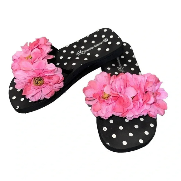 Hawaiian Selection M (8-9) slip on sandal with pink flowers‎ - Picture 1 of 7